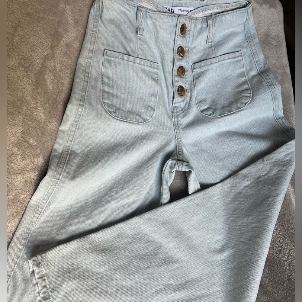 Zara light blue wide leg, high-waist jeans - Picture 2 of 6
